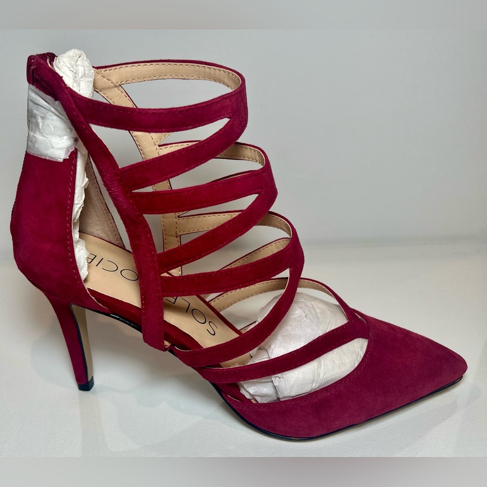 Sole Society SHAYLEY Suede Dark Red Strappy Heels Size 8.5 - Picture 1 of 12